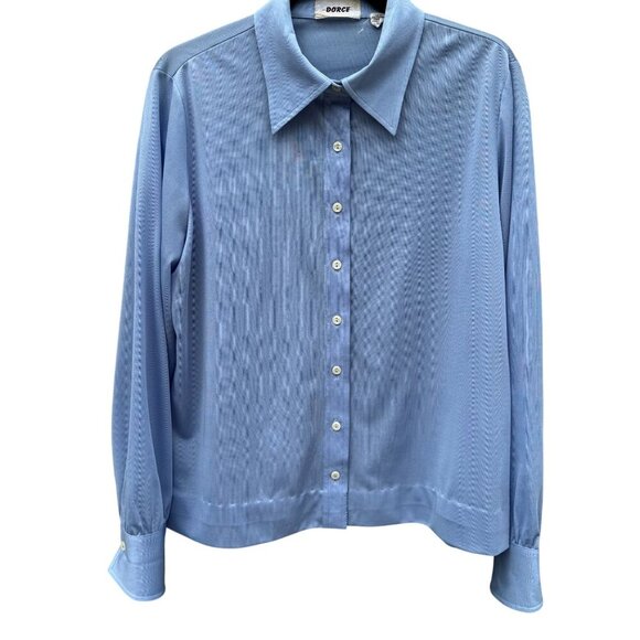Dorce Vintage 70s Womens Light Blue Button-Up Long Sleeve Shirt Blouse Top 16 - Picture 1 of 9